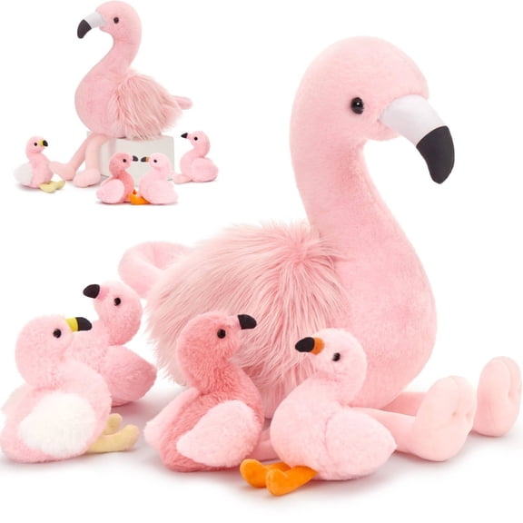 Muiteiur 5 Pcs Flamingo Stuffed Animal 18'' Flamingo Plush Toy with 4 Babies