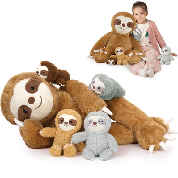 Muiteiur 5 Pcs Sloth Stuffed Animal 23'' Sloth Plush with 4 Babies Plush Toy
