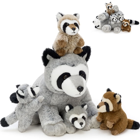 Muiteiur 5-Piece Raccoon Stuffed Animal 21.6 Inch Raccoon Plush Toy with 4 Baby Raccoons Inside