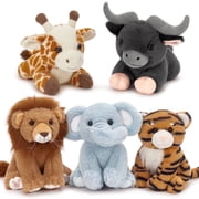 Muiteiur 5 Pieces Safari Stuffed Animals Jungle Animals Set Plush ToyGiraffe/Tiger/Lion/Elephant/Cow
