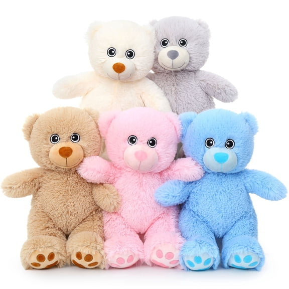 Muiteiur 5PCS Bear Stuffed Animals Teddy Bear Plush Toy(Pink/Grey/Blue/White/Brown)