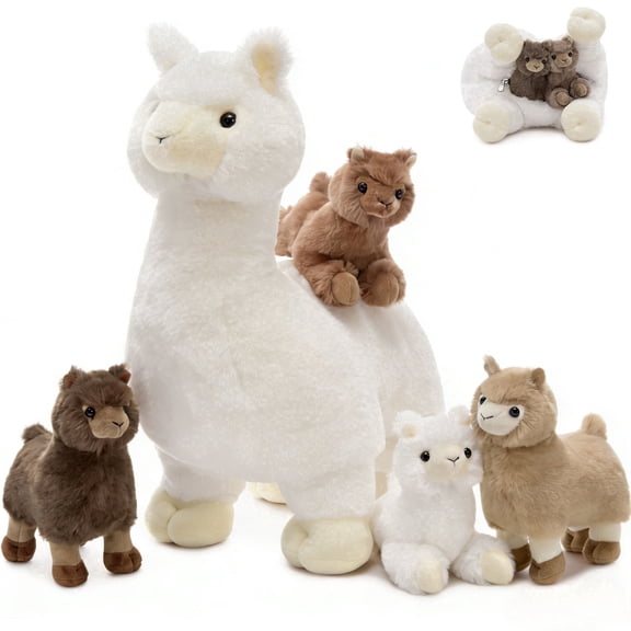 Muiteiur 5Pcs Llama Stuffed Animal 17.7" Llama Plush Toy With 4 Babies Inside