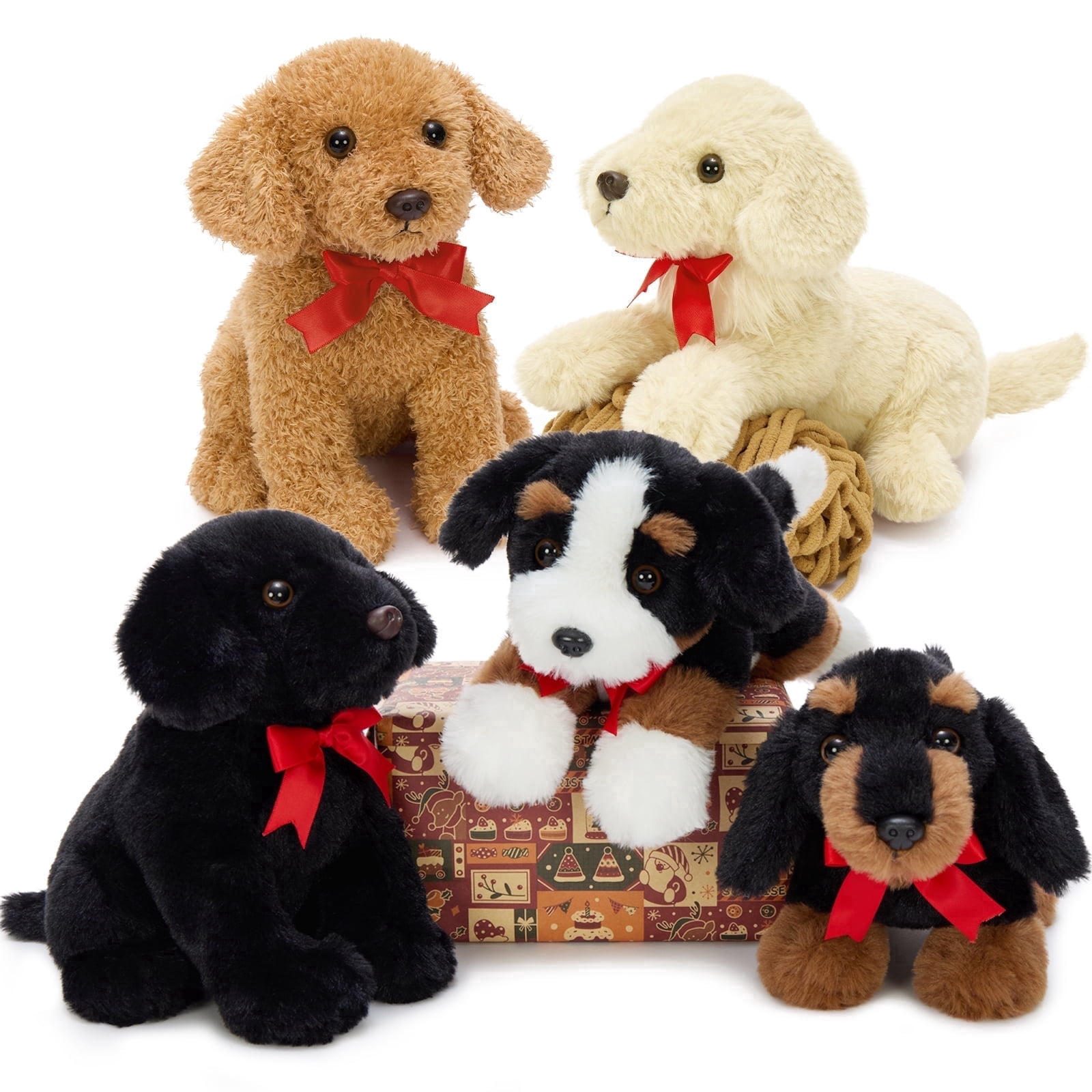 Muiteiur 5Pcs Cute Puppy Plush Toy Set 13.8" Bulk Dog Stuffed Animal