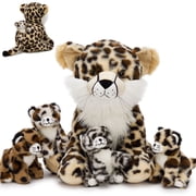 Muiteiur 5Pcs Cheetah Stuffed Animal 14.2'' Giant Cheetah Plush Toy With 4 Babies Inside