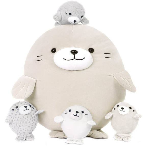 Muiteiur 5Pcs Seal Stuffed Animal 20'' Giant Seal Plush with 4 Babies