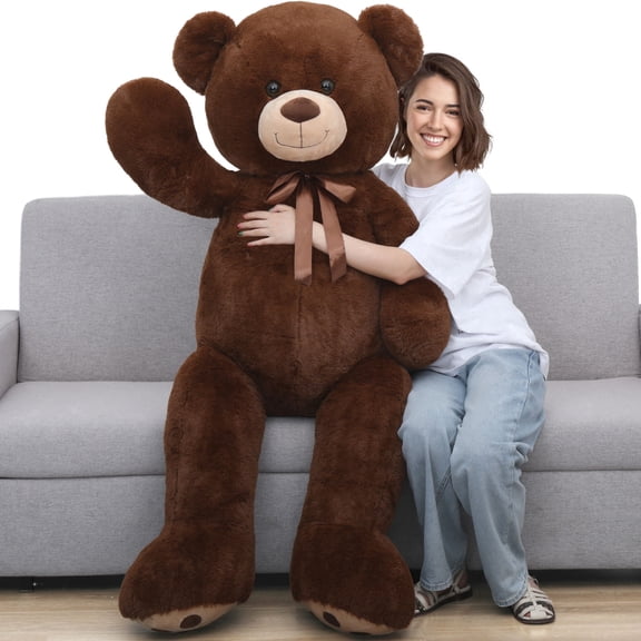 Muiteiur 5ft Giant Teddy Bear Stuffed Animal Teddy Bear with Bow and Footprints Plush Toy