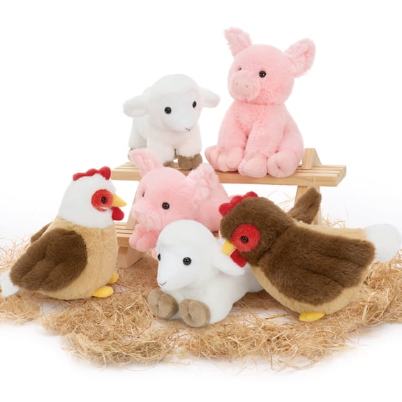 Muiteiur 6Pcs Mini Farm  Stuffed Animal Bulk 8" Plush Toy With Pigs,Sheep,Chickens