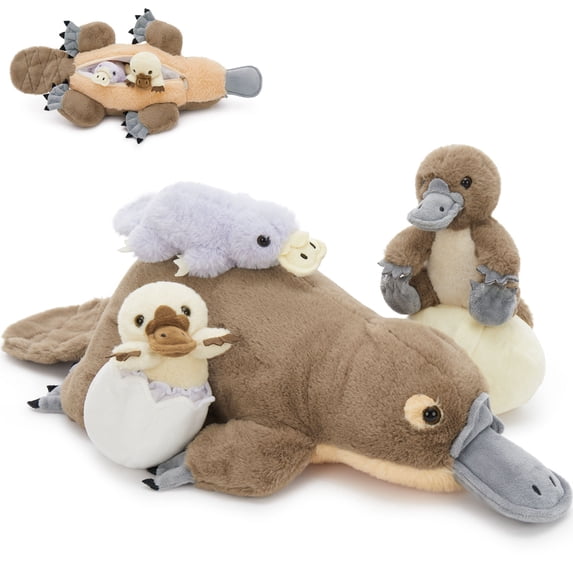 Muiteiur 6Pcs Giant Platypus Stuffed Animal 21.7'' Plush Platypus Toy with 3 Babies & 2 Eggshells