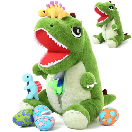 Muiteiur 7Pcs Dinosaur Stuffed Animal Set 19.6" Dinosaur Plush with 3 Babies, 2 Eggshell, 1 Egg