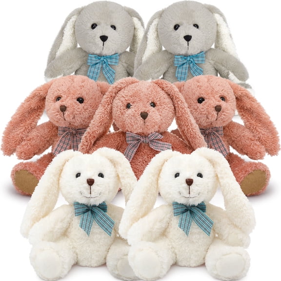 Muiteiur 7Pcs Rabbit Stuffed Animal 12.5" Bulk Bunny Plush Toy(3 Pink/2 Gray/2 White)