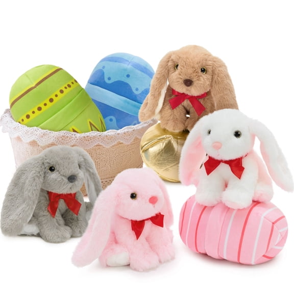 Muiteiur 8Pcs Bunny Stuffed Animal 6.7'' Bunny Rabbit Plush Toy(4Rabbit & 4Egg)