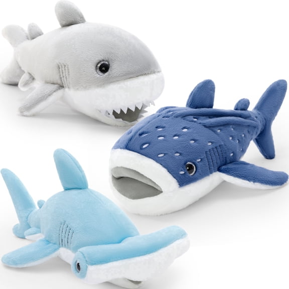 Muiteiur 3Pcs Shark Stuffed Animal 15.7" Giant Ocean Animal Plush Toys(Hammerhead Shark/Whale Shark/ White Shark)