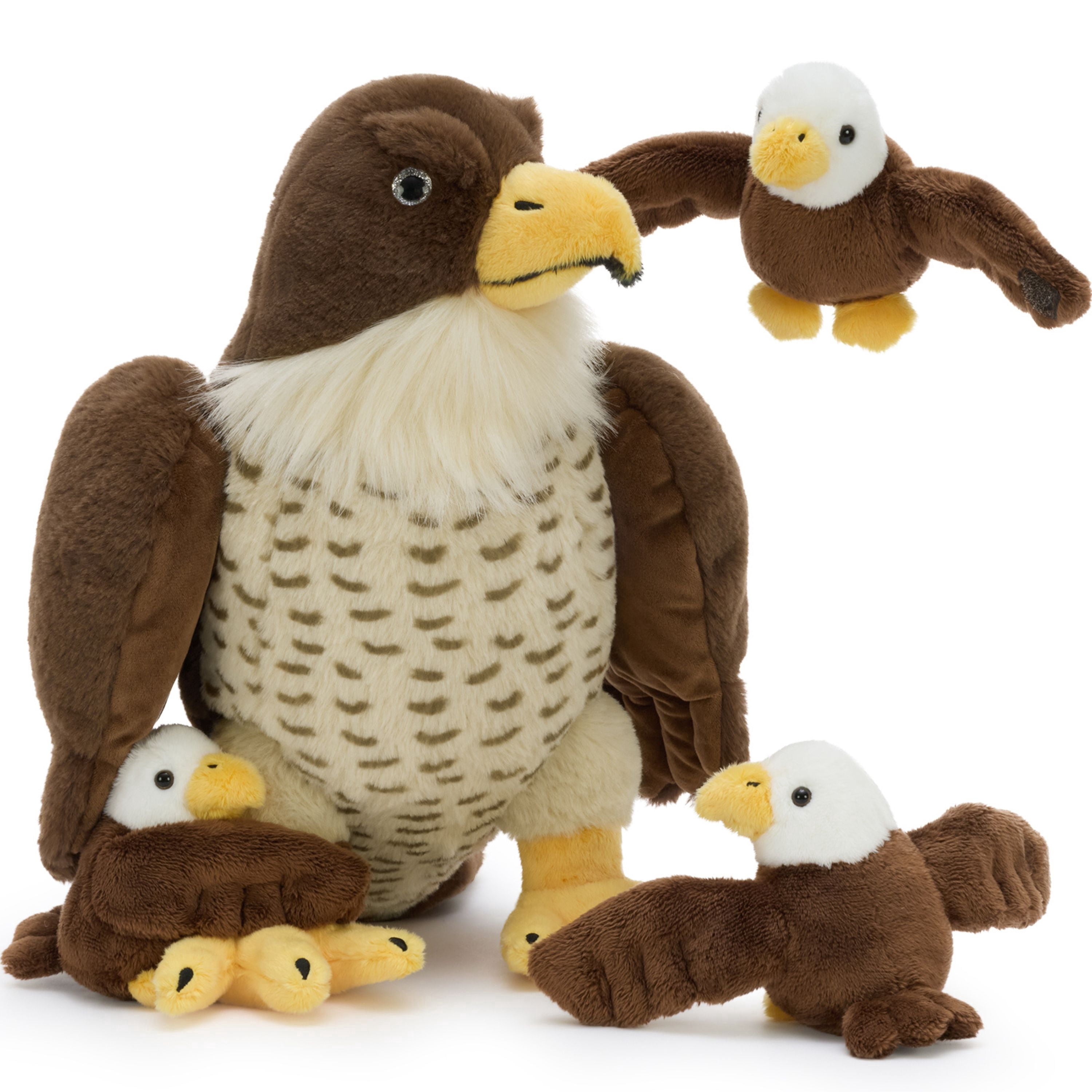 Muiteiur 4Pcs Falcon Stuffed Animal 13.7" Giant Falcon Plush with 3 Babies Eagle Plush Toy