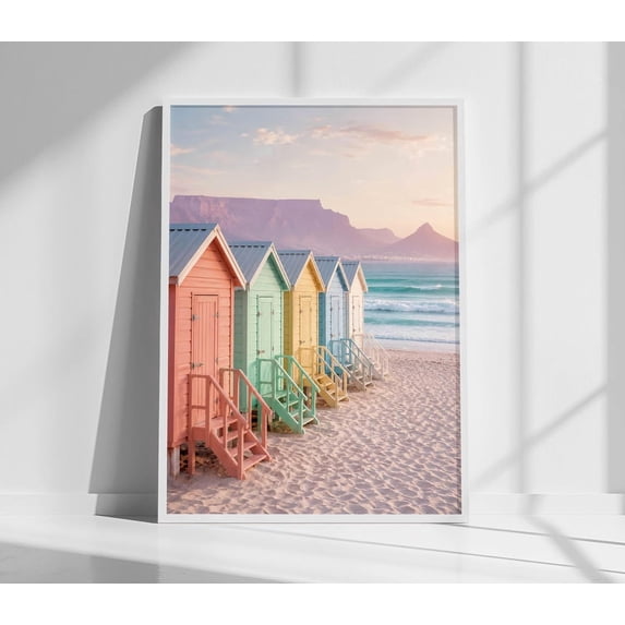Muizenberg Beach Huts Wall Art Cape Town Pastel Cabin Print Table ...