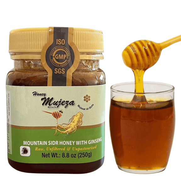 Mujezat Al-Shifa Raw Sidr Honey with Korean Red Ginseng for Men & Women Non-GMO Gluten-free 250g / 8.8oz