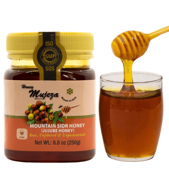 Authentic Mountain Sidr Honey - Jujube Honey, Equal to Manuka Effectiveness Gluten Free 100% Natural Raw Liquid Honey (250g / 8.8oz)