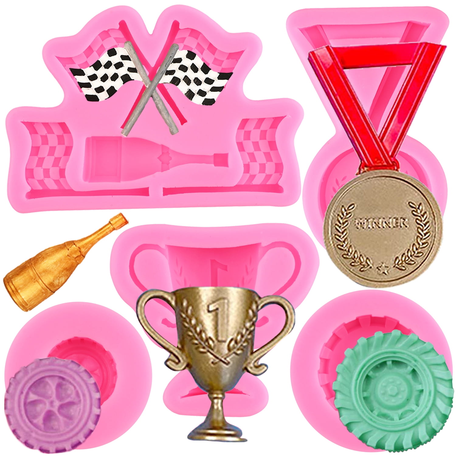 Mujiang Race Car Silicone Molds 3D Round Tire Fondant Mold Truck Wheel