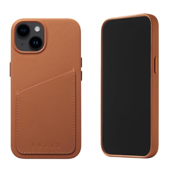 Mujjo Leather Wallet Phone Case - Fits iPhones 14 and 13 - MagSafe Compatible - Premium European Leather Case with Card Pocket - Enhanced Phone & Camera Lens Protection - Slim Profile Y101