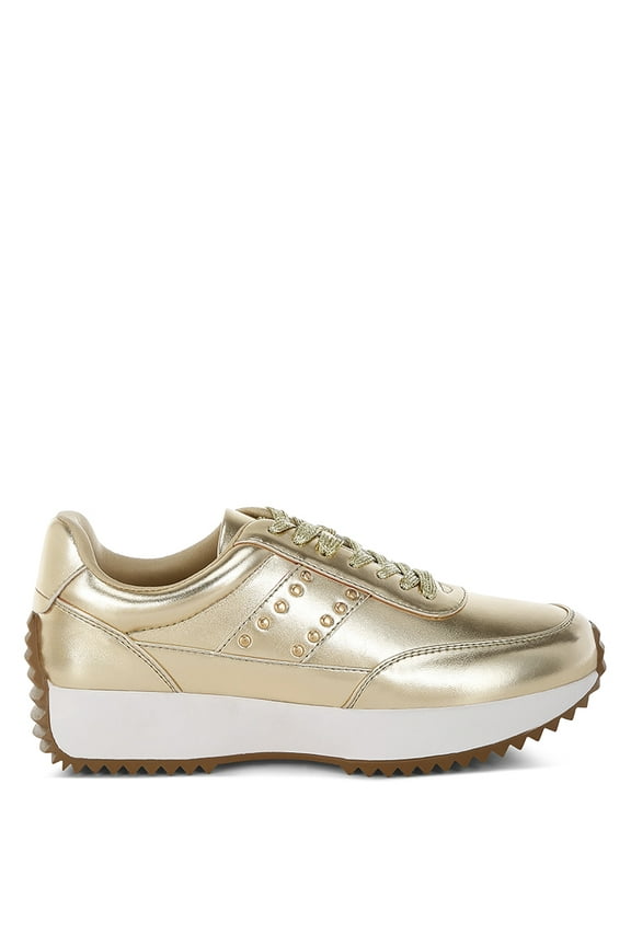 Mujori Metallic Pleather Studded Sneakers