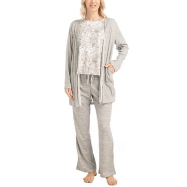 MUK LUKS Anything 3 Piece Sleep and Lounge Set, Grey/Cotton Candy, T/XS