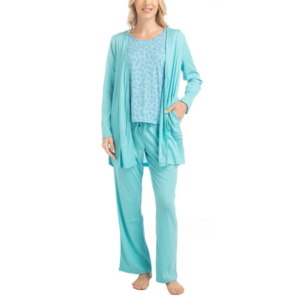 MUK LUKS Anything 3 Piece Sleep and Lounge Set, Teal Paisley, 4X