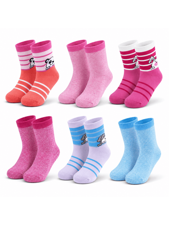 Dream Step Girls Socks, Soft Peek-A-Boo Crew Socks for Girls, Pink, S, 6 Pack