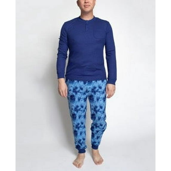 Muk Luks Lounge Goals Men's Jogger Set, Blue/Blue Tie Dye , T/XL