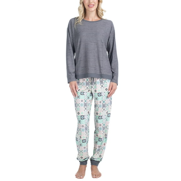 Muk Luks Lounge Loyalist Sweatshirt and Jogger Set, Grey Quilted, S