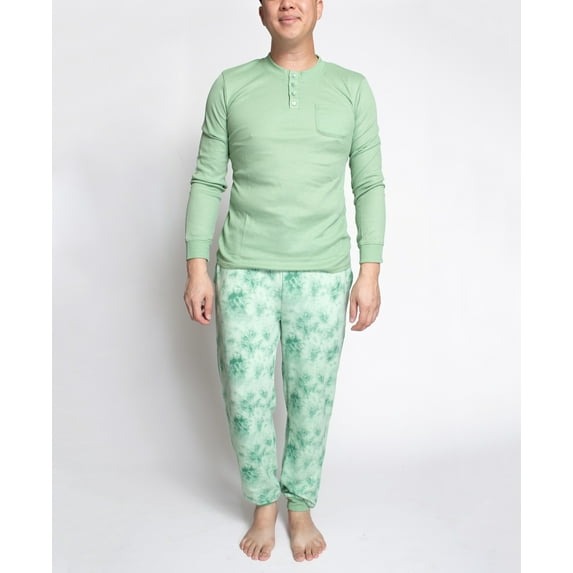 Muk Luks Men's Comfort Lounge Goals Jogger Set, Green/Green Tie Dye, Small