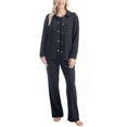 thumbnail image 1 of Muk Luks Quilted Shacket 3 Piece Lounge Set, Long Sleeve T-Shirt and Pants with Jacket, Black, T/XS, 1 of 8