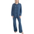 thumbnail image 1 of Muk Luks Quilted Shacket 3 Piece Lounge Set, Long Sleeve T-Shirt and Pants with Jacket, Denim Blue, P/4X, 1 of 8