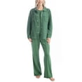 thumbnail image 1 of Muk Luks Quilted Shacket 3 Piece Lounge Set, Long Sleeve T-Shirt and Pants with Jacket, Sage Green, 3X, 1 of 8