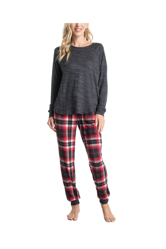 Soft Knit Matching Family Pajama Set , Black/Red Check, P/1X