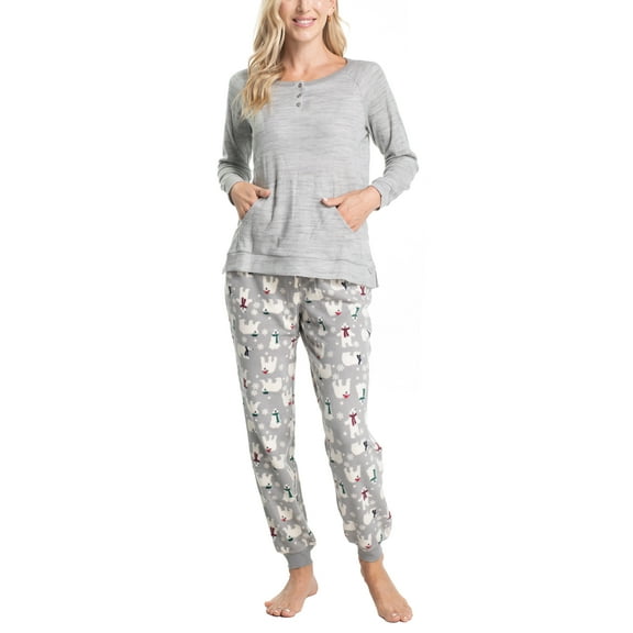 Muk Luks Soft Knit Matching Family Pajama Set , Grey Fairisle/Dogs, 1X