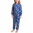 thumbnail image 1 of Muk Luks Soft Knit Matching Family Pajama Set , Navy Blue Car/Ikat, 7-8 (S), 1 of 4