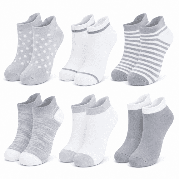 Muk Luks Whisper Soft Girls Socks, Lightweight and Breathable Ankle Socks for Girls, Grey, L, 6 Pack