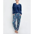 thumbnail image 1 of Muk Luks Women's Cheery Chalet Silky Velour Pajama Jogger Set, Blue/Animal, X-Large, 1 of 4