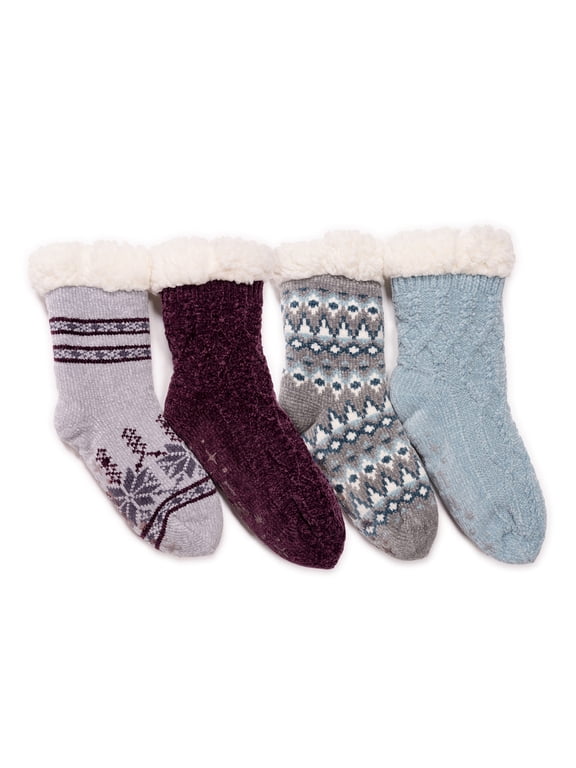 Women's Chenille Plush Lined Cabin Socks, 4-Pack