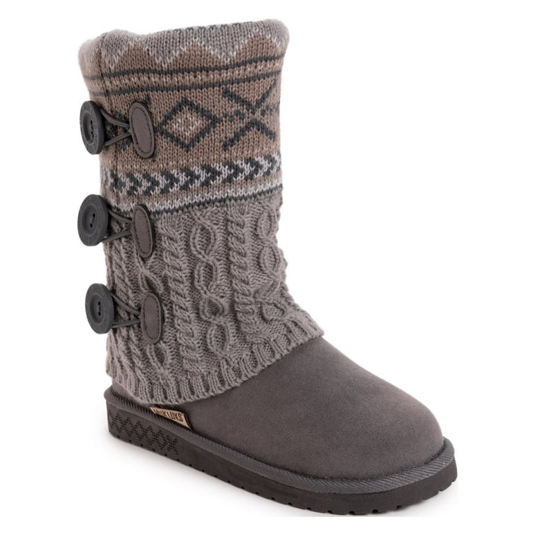 Muk Luks Women s Cheryl Faux Fur Lined Side Button Pattern Knit Boots Wide Width Available Walmart