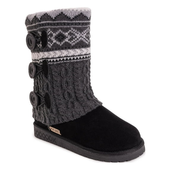 Muk Luks Women's Cheryl Faux Fur Lined Side Button Pattern Knit Boots, Wide Width Available