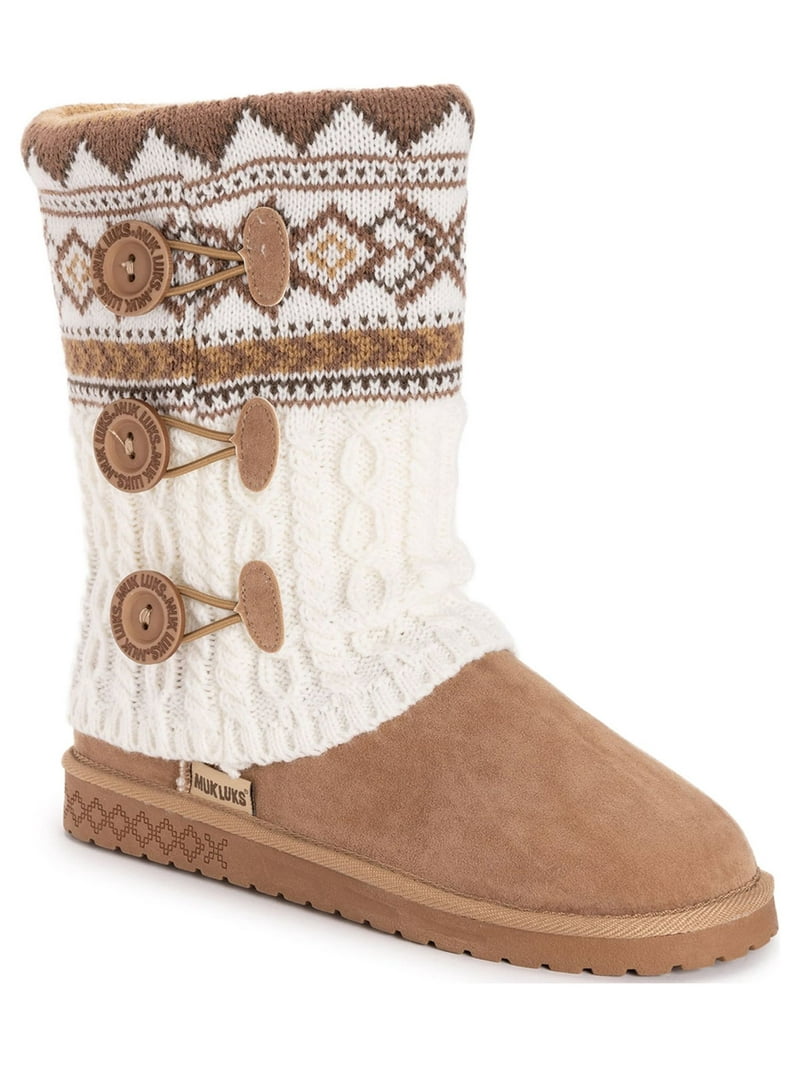 Muk Luks Women's Cheryl Faux Fur Lined Side Button Pattern Knit
