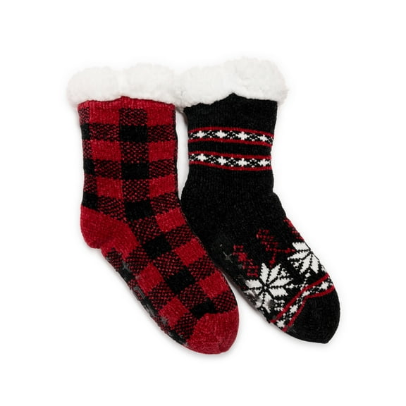 Muk Luks Women's Fuzzy Chenille Plush Lined Cabin Socks, 2-Pack, Sizes S-XL
