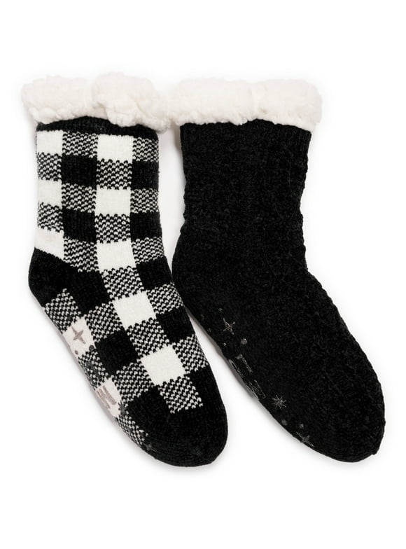 Muk Luks Women's Fuzzy Chenille Plush Lined Cabin Socks, 2-Pack, Sizes S-XL