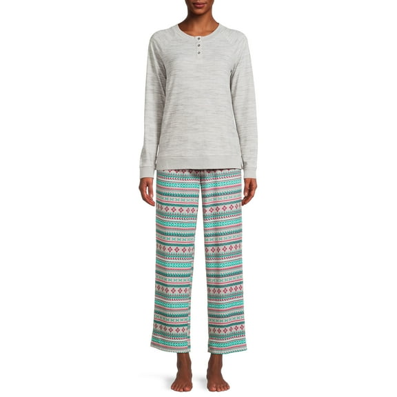 Muk Luks Women's Henley and Printed Pants, 2-Piece Pajama Set