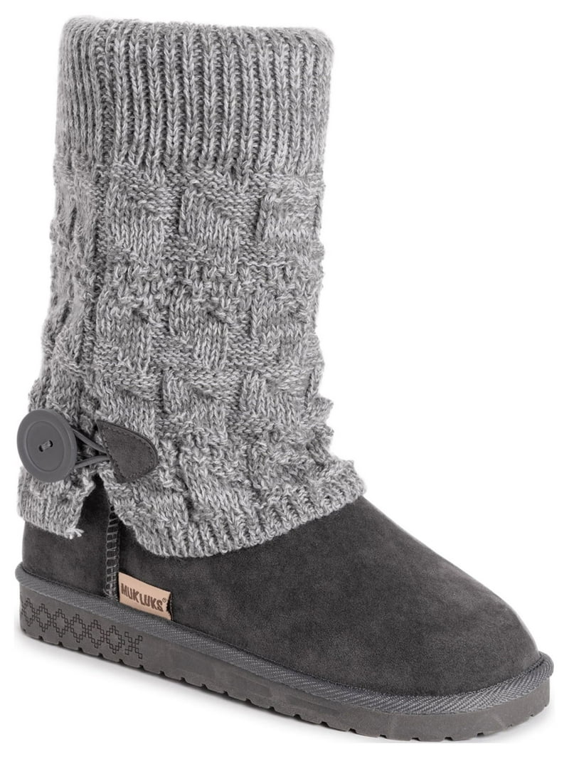 Muk Luks Women's Janie Faux Fur Lined Side Button Cable Knit Boot