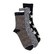 Muk Luks Women's Regular Crew Compression Socks, 3-Pack, Shoe Sizes 6-10,Black Stripe