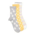 thumbnail image 1 of Muk Luks Women's Regular Crew Compression Socks, 3-Pack, Shoe Sizes 6-10,Grey Yellow Stripe, 1 of 5