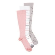 Muk Luks Women's Regular Width Nylon Knee-High Compression Socks, 3-Pack, Shoe Size 6-10