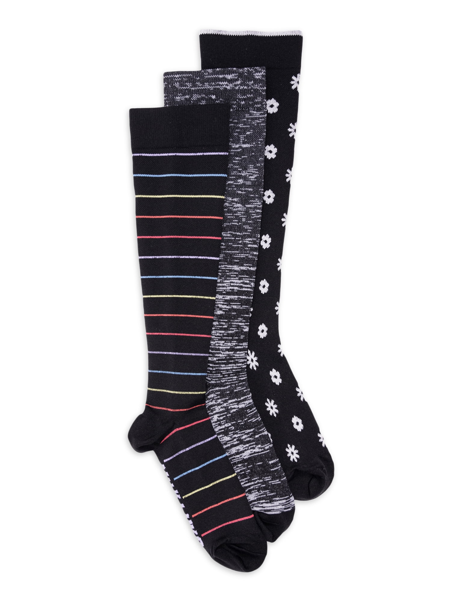 Muk Luks Women's Regular Width Nylon Knee-High Compression Socks, 3 Pair Pack