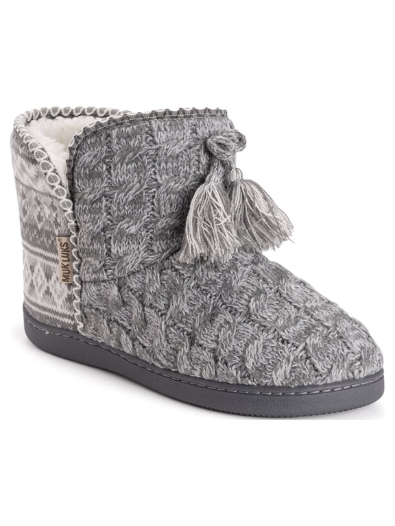 Women's Short Knit Shearling Lined Boot Slipper
